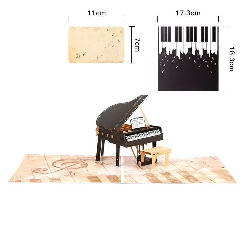 Handmade 3D Personalized Beautiful Piano Pop Up Greeting Card - Perfect for Thinking of You, Congratulation, Birthday & Thank You Gift