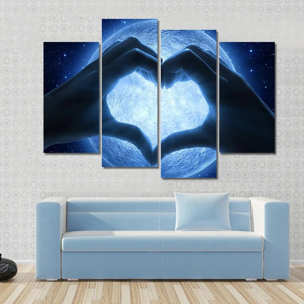 Hands Heart & Moon Canvas Wall Art