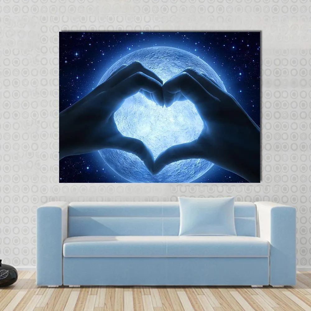 Hands Heart & Moon Canvas Wall Art