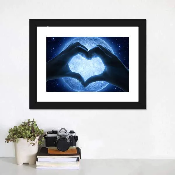 Hands Heart & Moon Canvas Wall Art