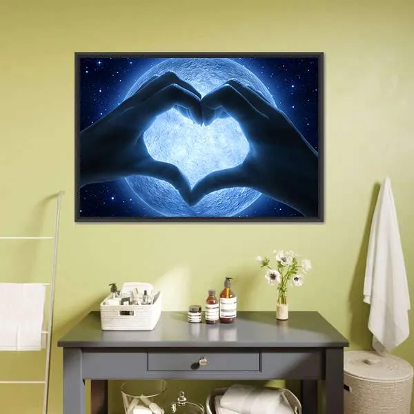 Hands Heart & Moon Canvas Wall Art