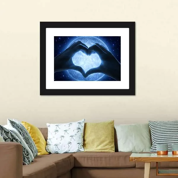 Hands Heart & Moon Canvas Wall Art