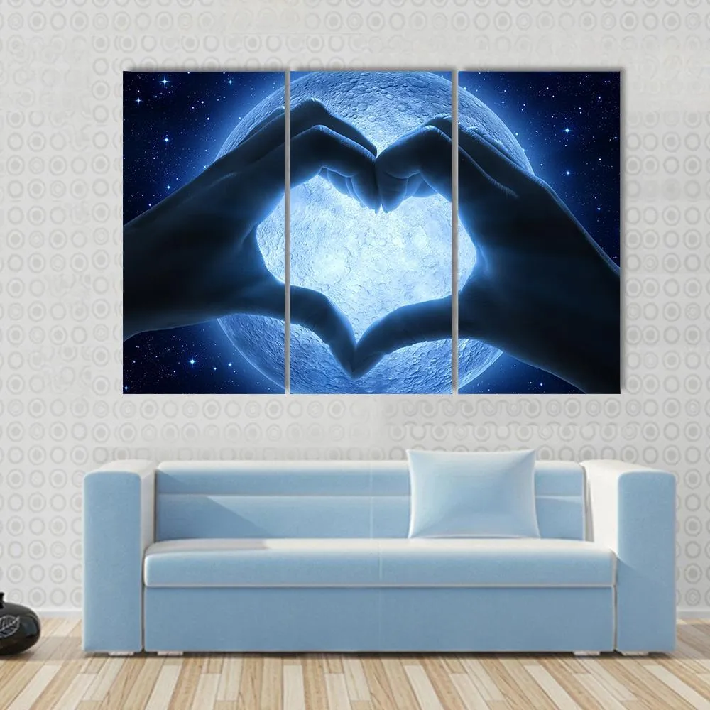 Hands Heart & Moon Canvas Wall Art