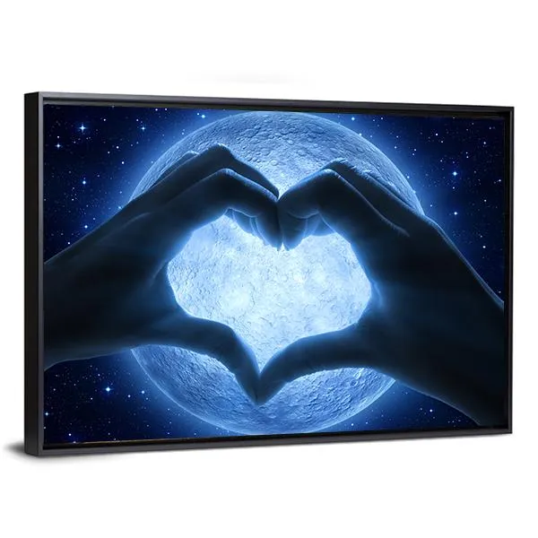 Hands Heart & Moon Canvas Wall Art