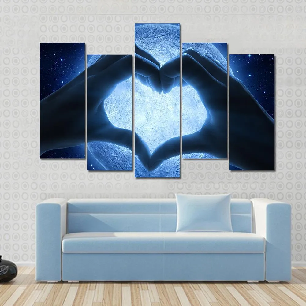 Hands Heart & Moon Canvas Wall Art