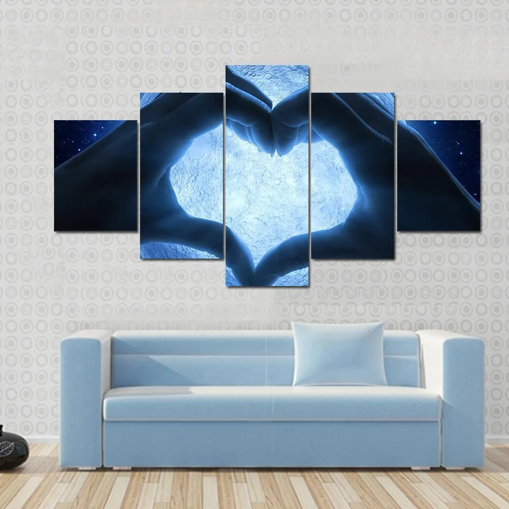 Hands Heart & Moon Canvas Wall Art