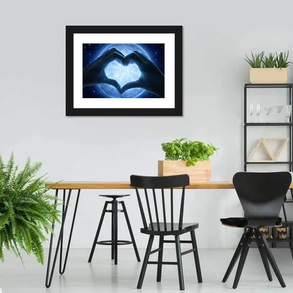 Hands Heart & Moon Canvas Wall Art