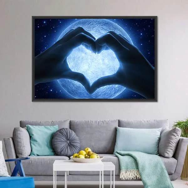 Hands Heart & Moon Canvas Wall Art