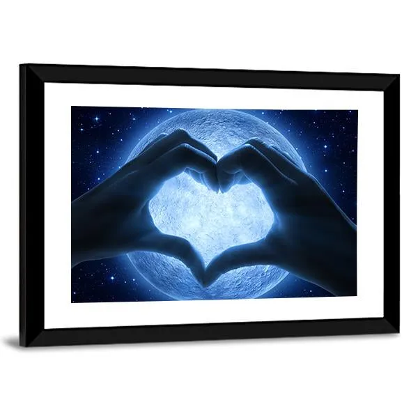 Hands Heart & Moon Canvas Wall Art