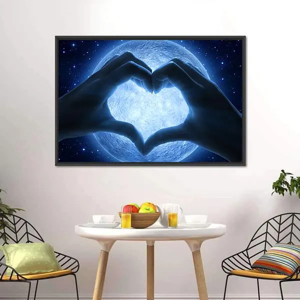 Hands Heart & Moon Canvas Wall Art