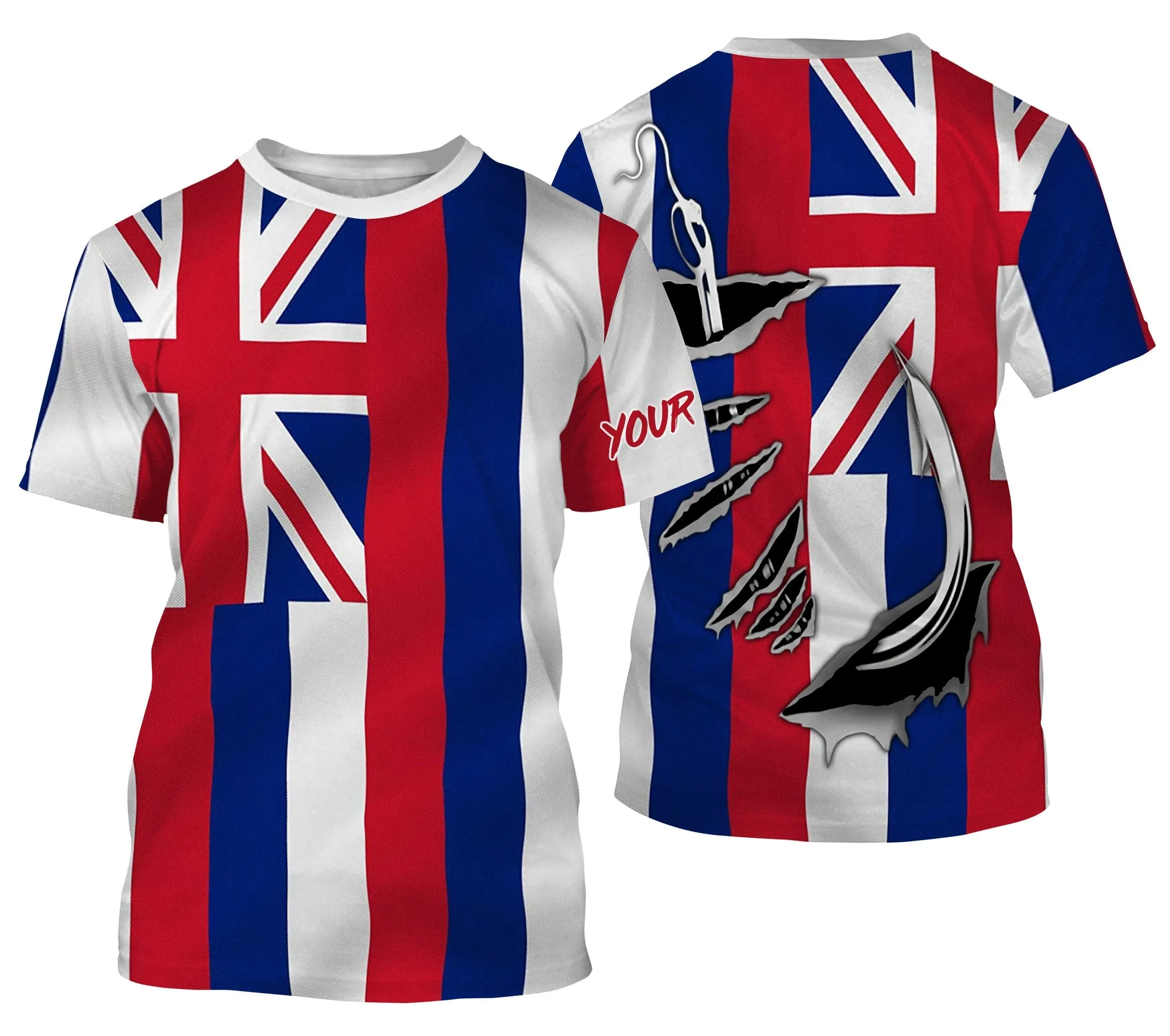 Hawaii State Fishing Custom Hawaiian Flag 3D Fish Hook Long Sleeve Personalized Fishing Apparel Gifts