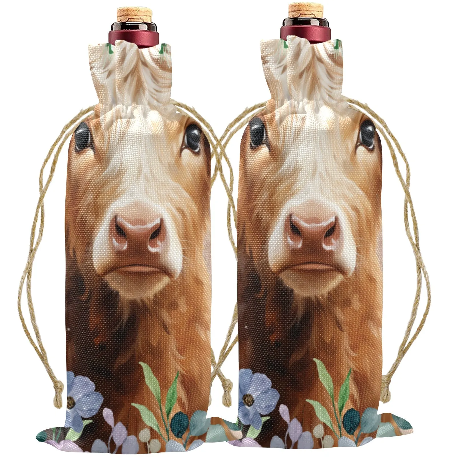 Highland Cow awd424 Linen Wine Bottle Bag