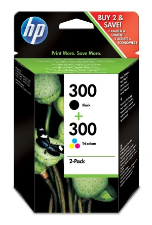 Hp 300 - 2-Pack - Black, Dye-Based Tricolor - Original - Ink Cartridge