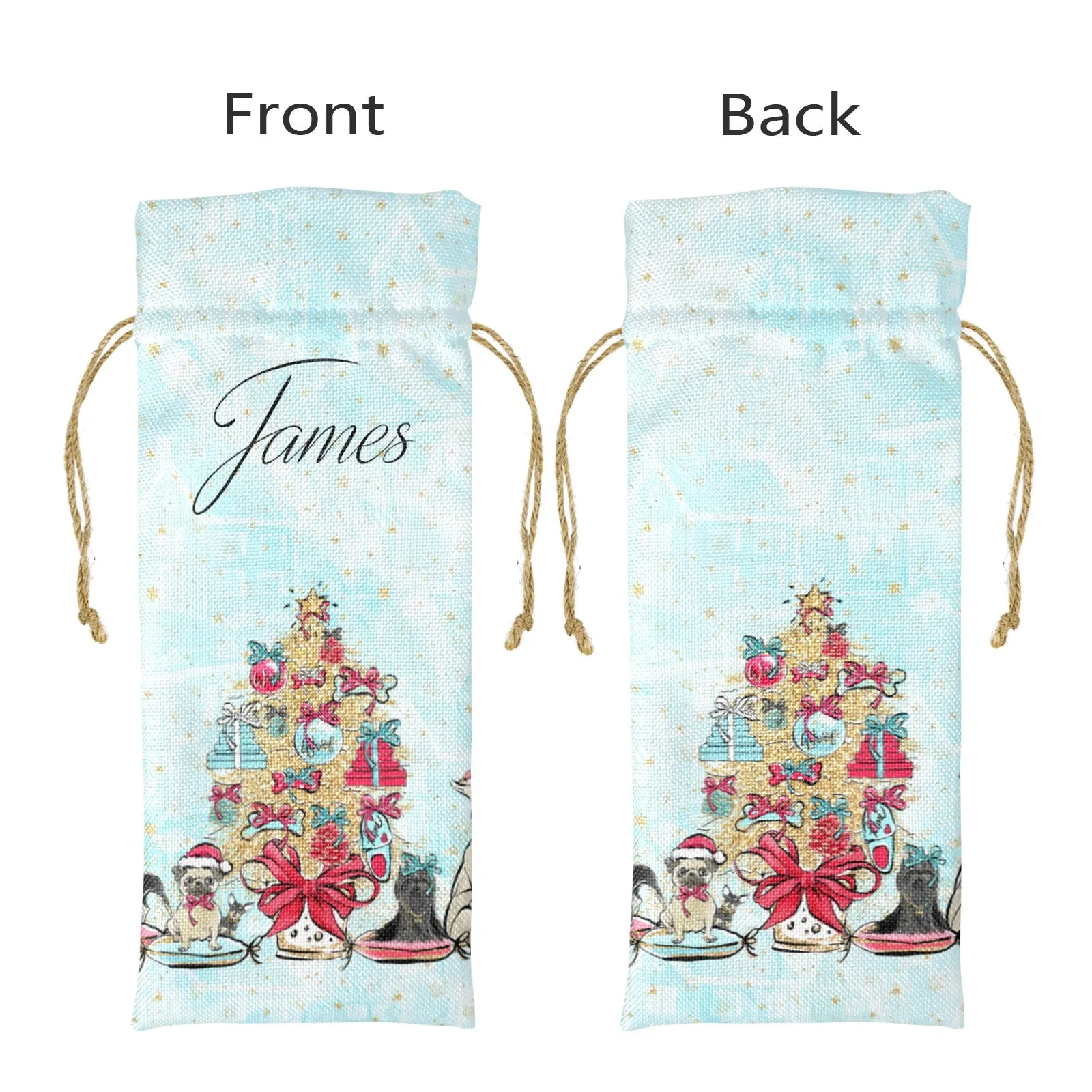 Linen Wine Bottle Bag Personalised Christmas Dog Tree