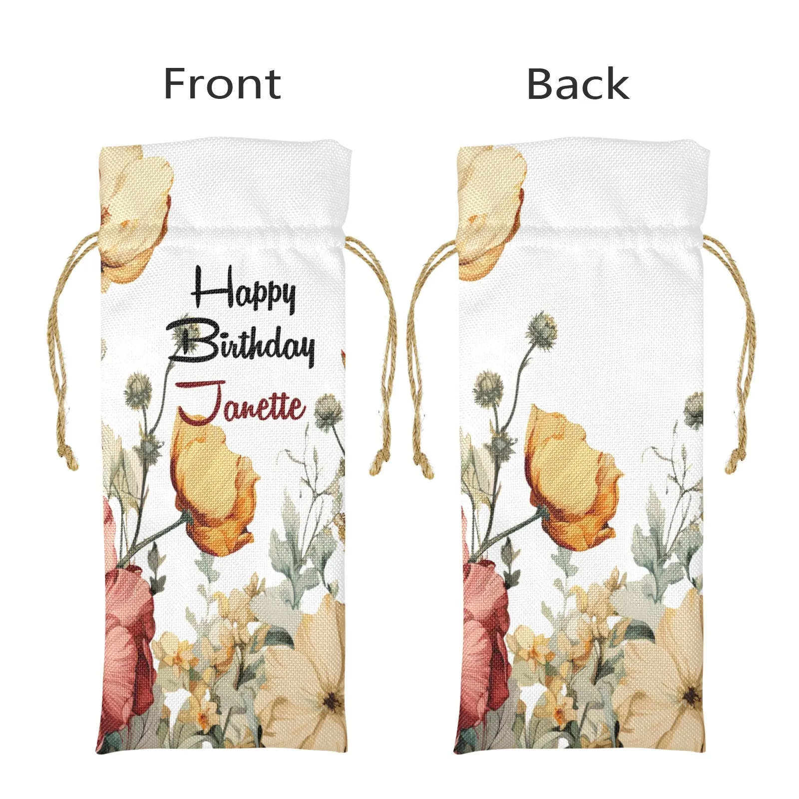 Linen Wine Bottle Bag Personalised Wildflowers