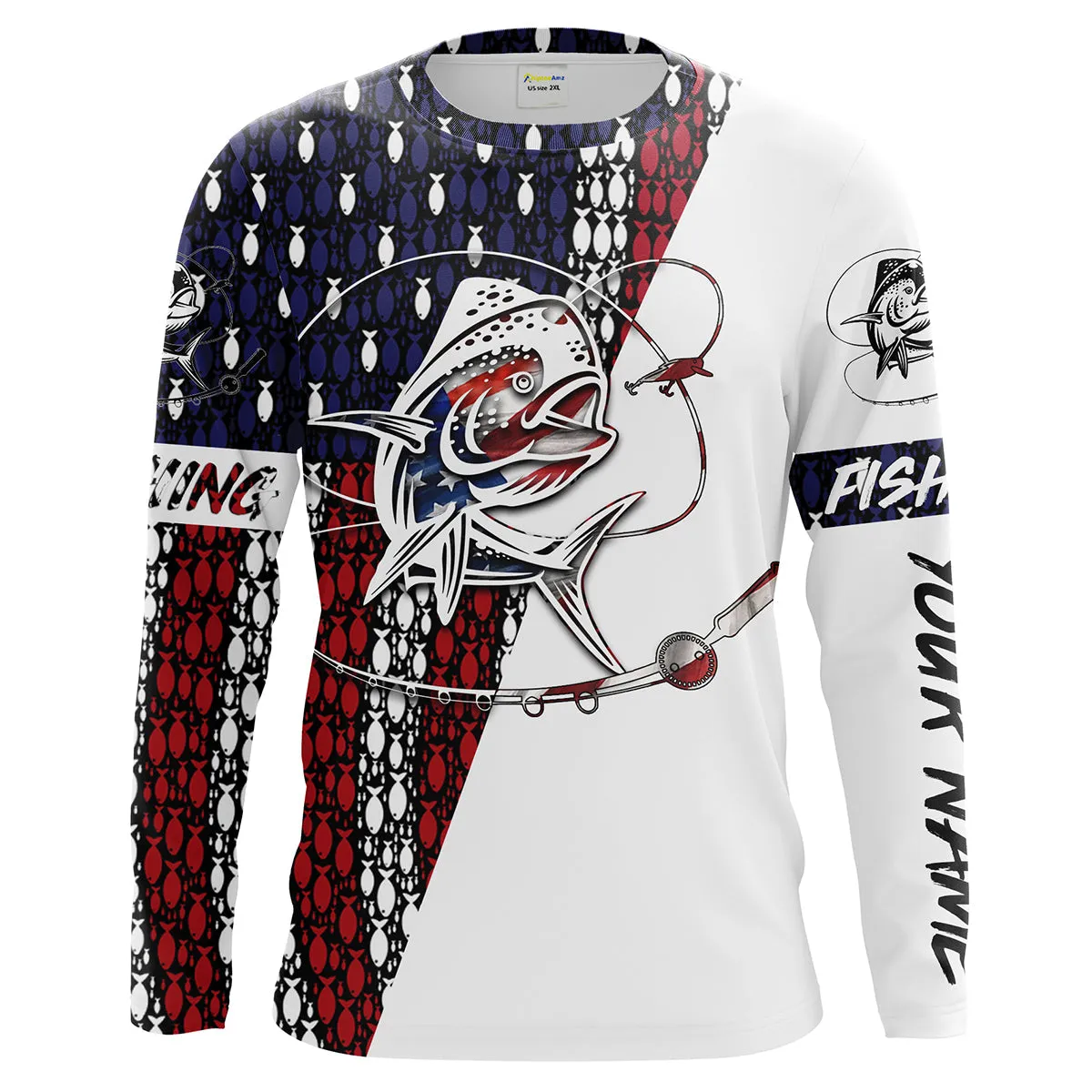 Mahi Mahi Fishing Patriotic American Flag 3D Long Sleeve Shirts For Fisherman, Personalized Fishing Gifts On Christmas