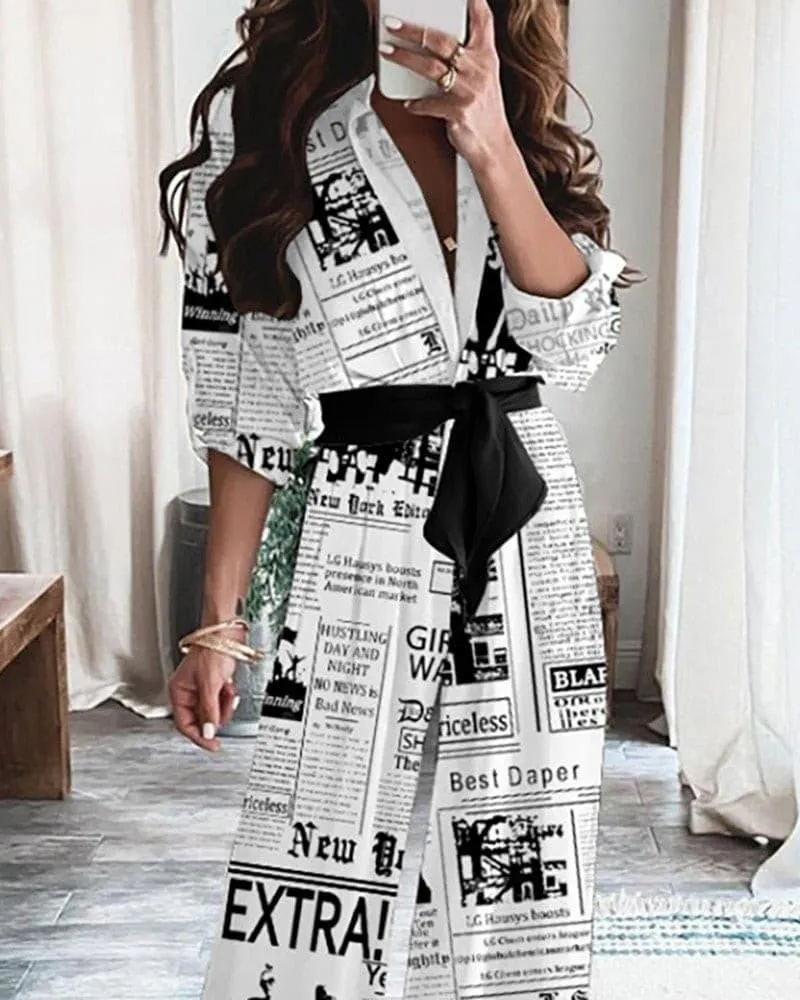 Newspaper printing with belt loose jumpsuit