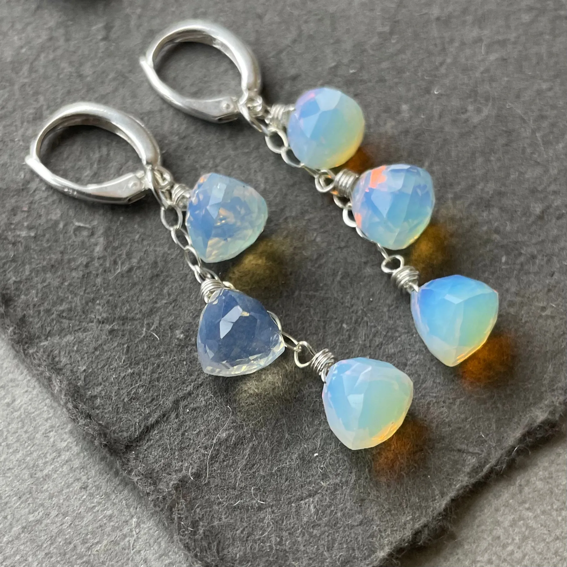 Opalite Trillion Leverback Cascade Earrings