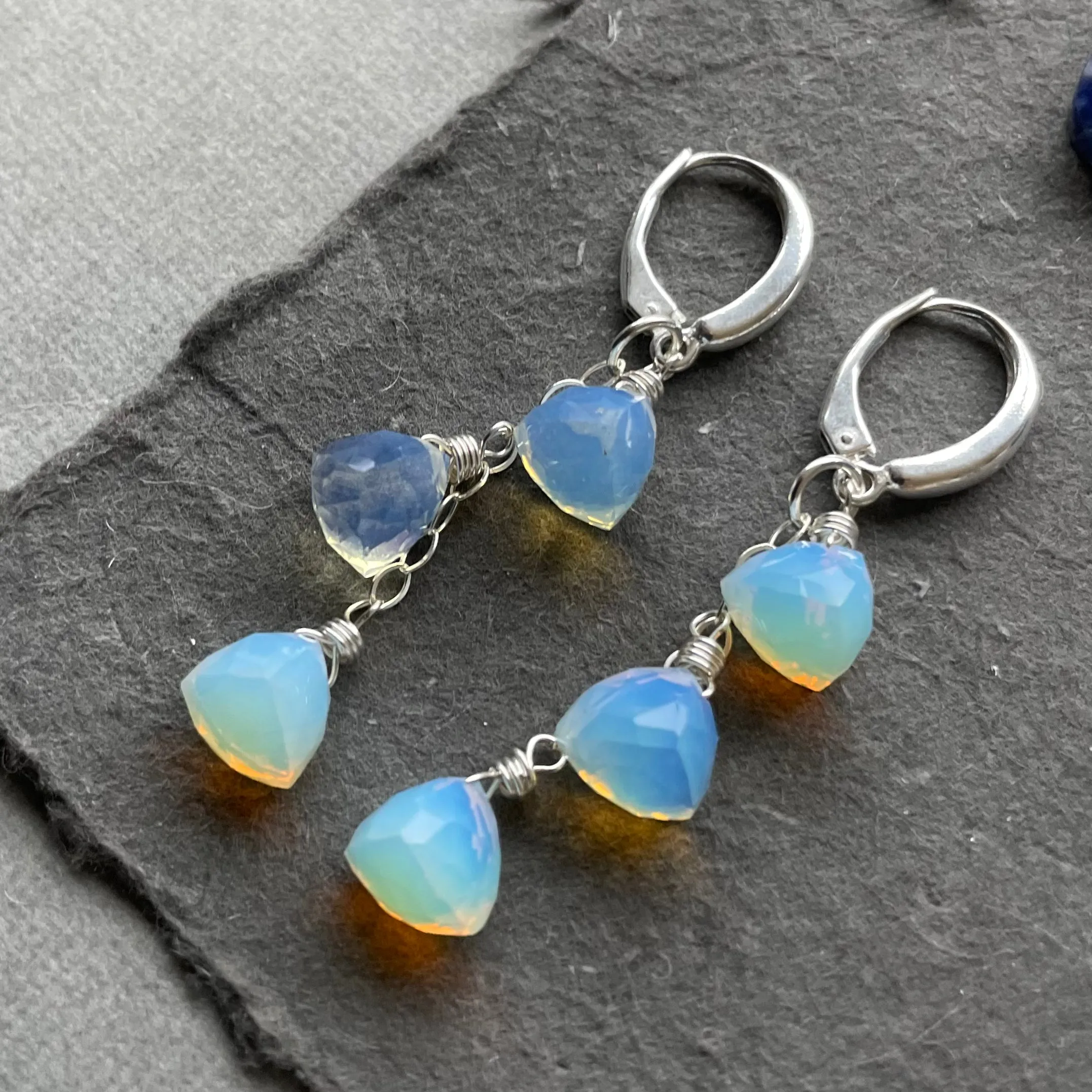 Opalite Trillion Leverback Cascade Earrings