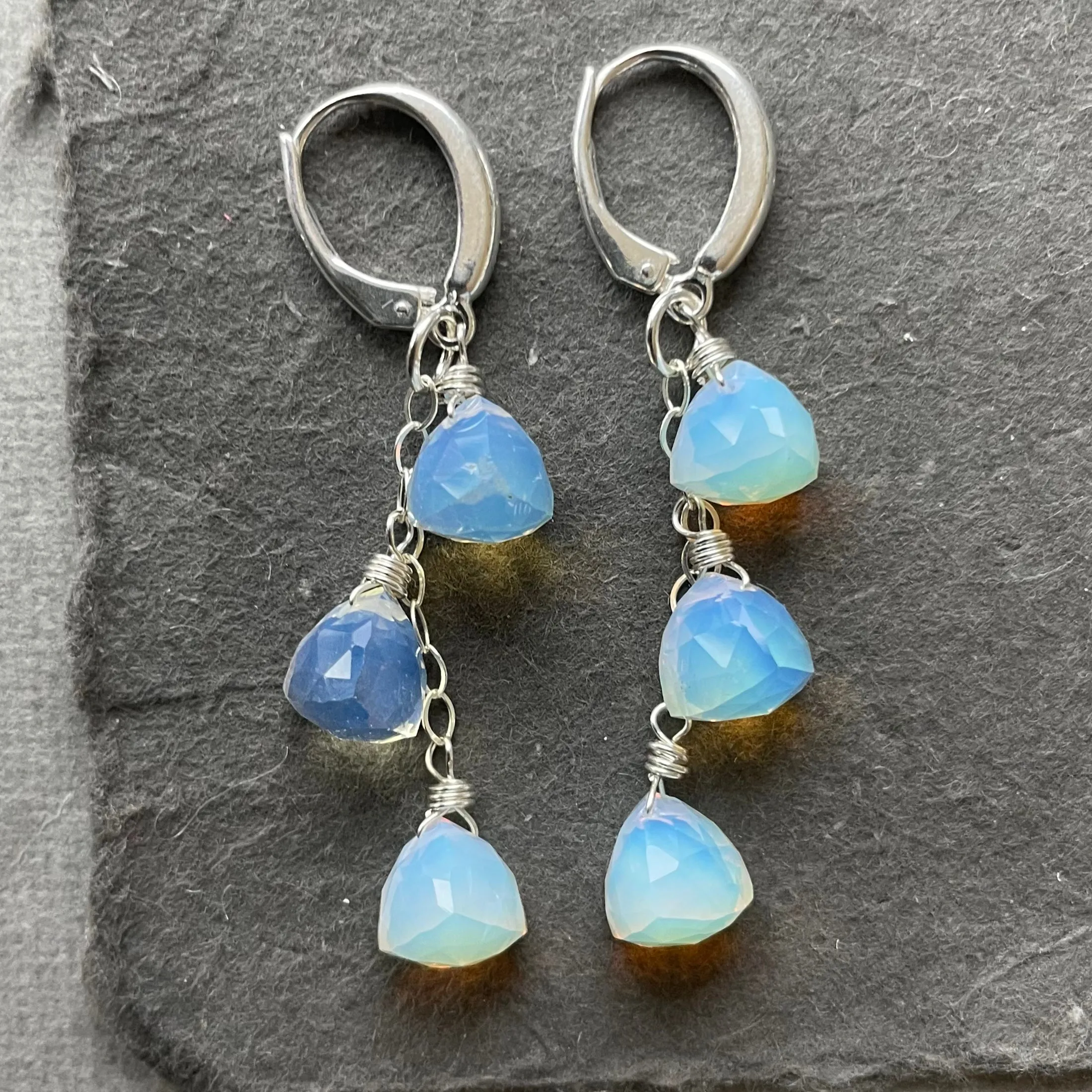 Opalite Trillion Leverback Cascade Earrings