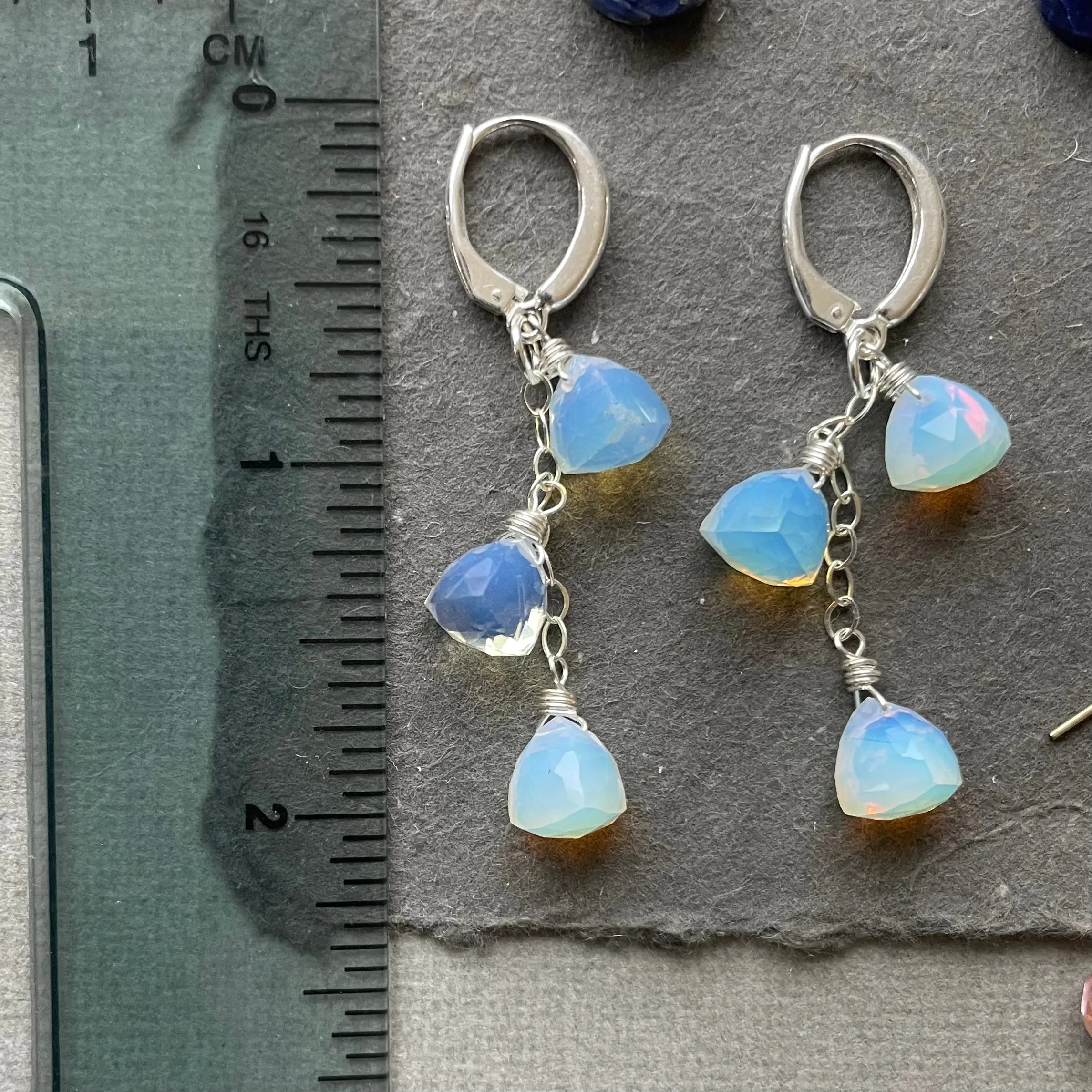 Opalite Trillion Leverback Cascade Earrings