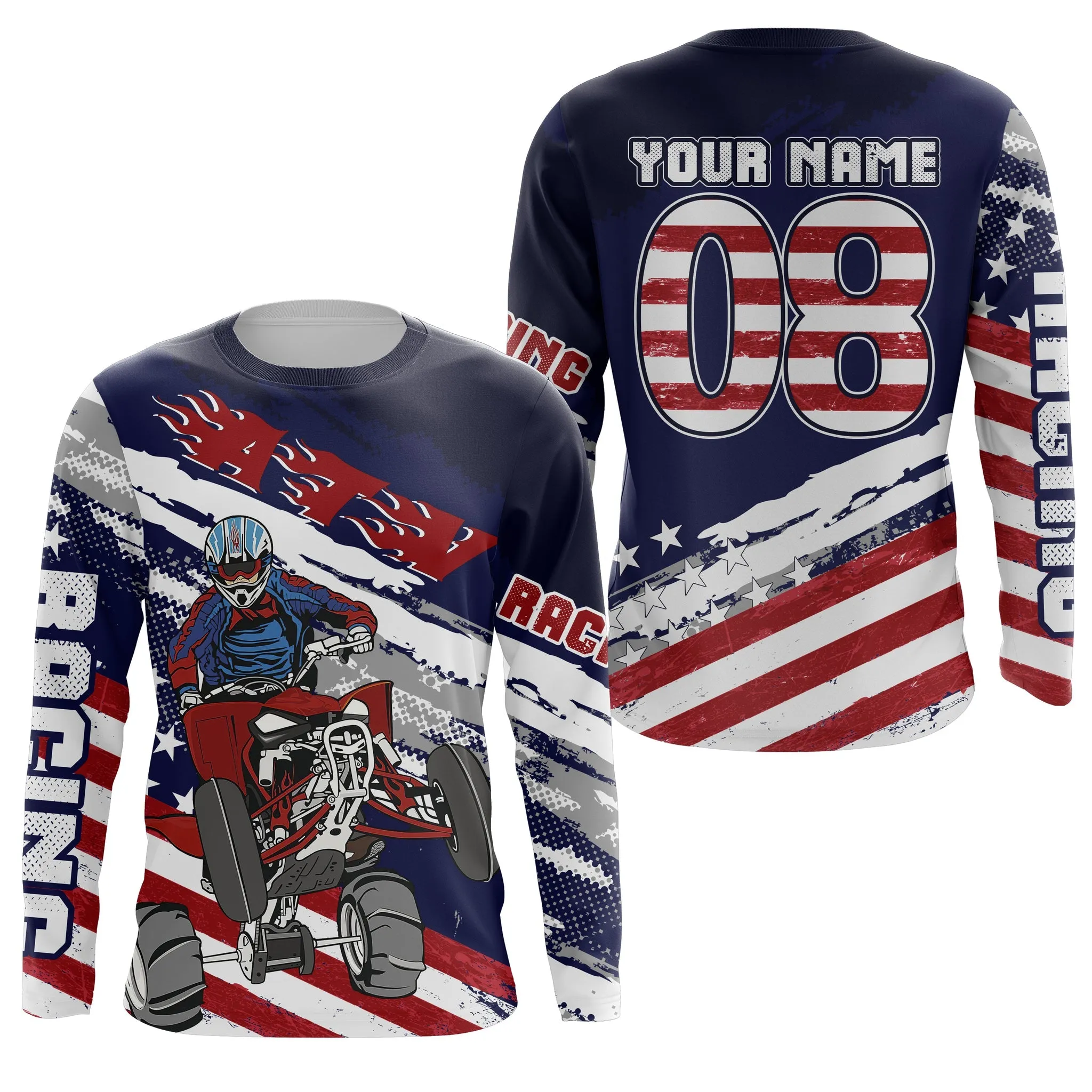 Personalized ATV Motocross Jersey Men American Flag Quad Bike Off-Road Jersey ATV Shirt