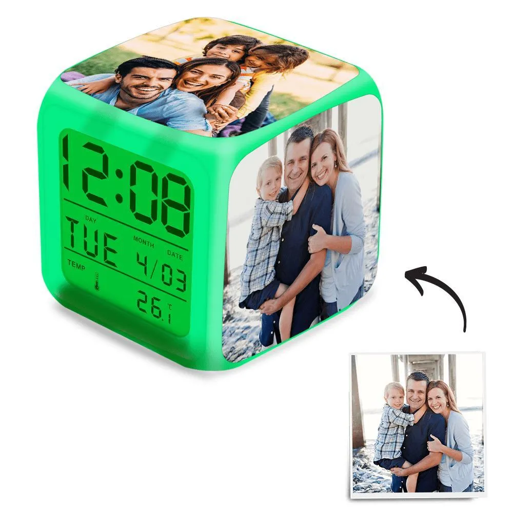 Personalized Colorful Lights Multi-Photo Alarm Clock For Bedroom