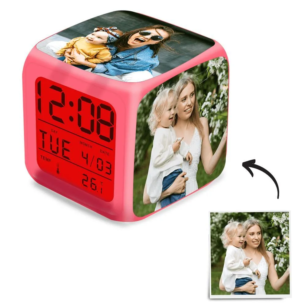 Personalized Colorful Lights Multi-Photo Alarm Clock For Bedroom