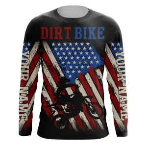 Personalized Dirt Bike USA Flag 3D Long Sleeve American Motocross Off-Road Patriotic Mx Racing Jersey