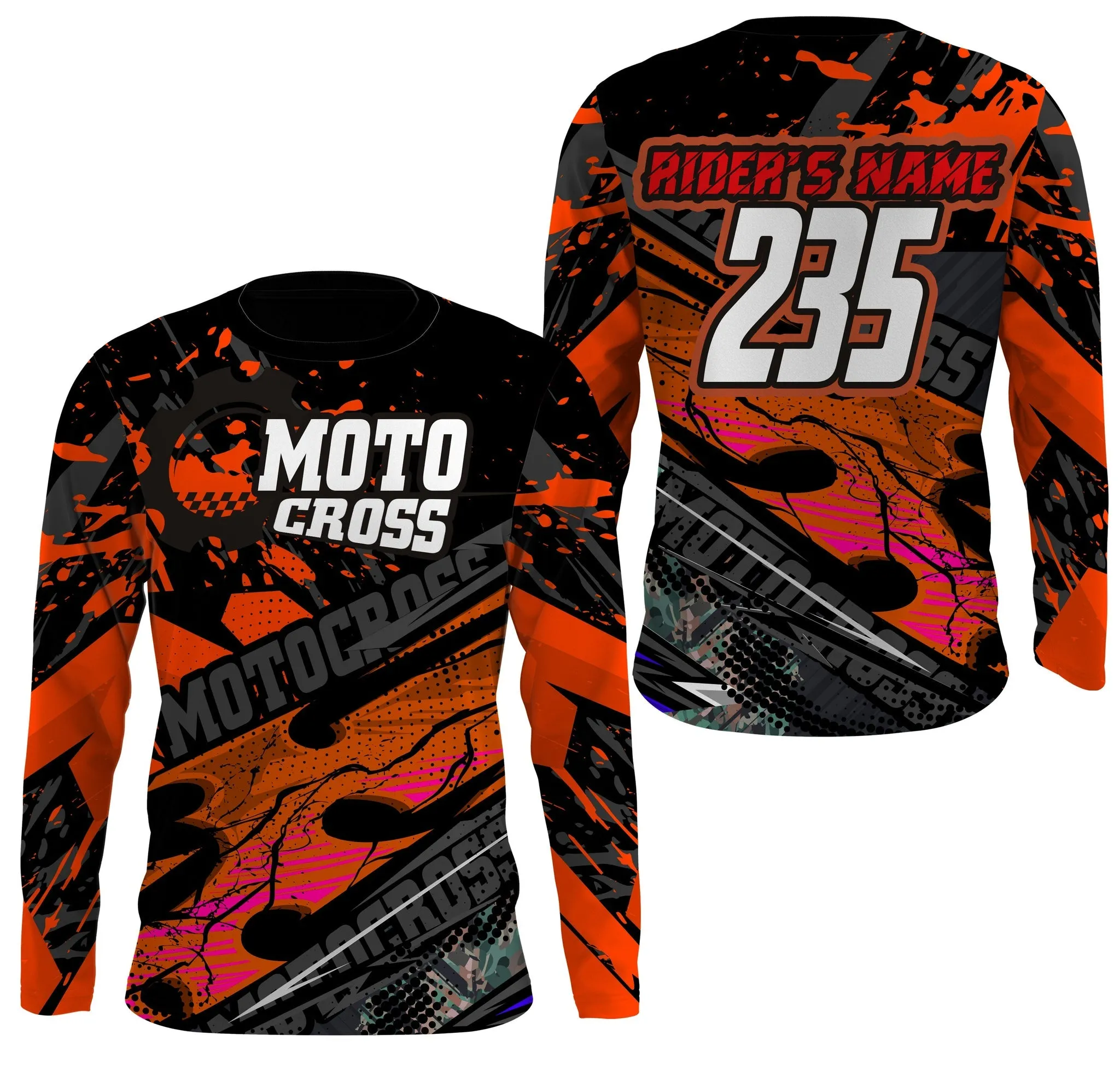 Personalized Motocross 3D Long Sleeve, Motorcycle Multicolor Dirt Bike Racing Shirt Off-Road Riders Racewear