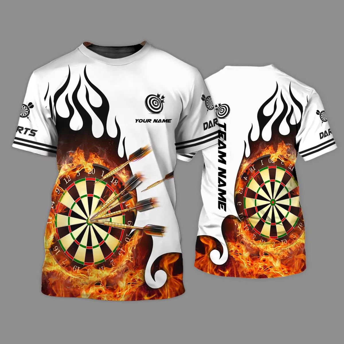 Personalized Name Fire Dartboard 3D All Printed Long Sleeve Shirt, Gift for Dart Lovers Christmas