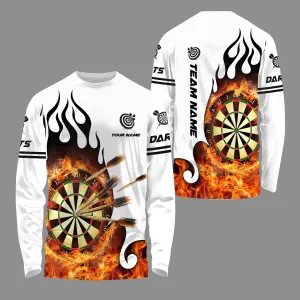 Personalized Name Fire Dartboard 3D All Printed Long Sleeve Shirt, Gift for Dart Lovers Christmas