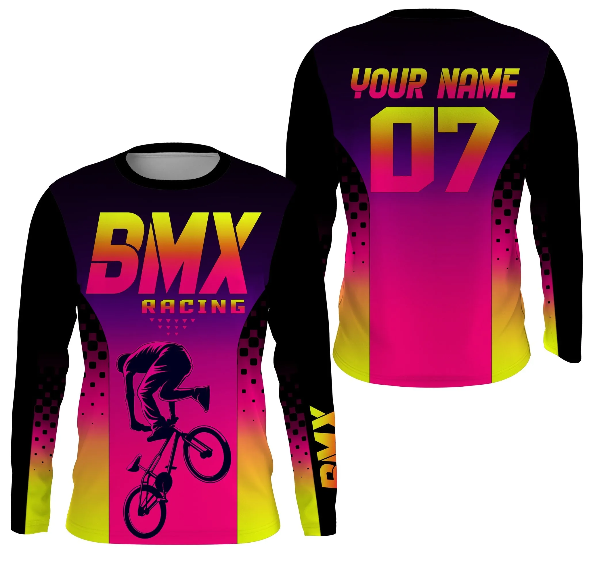 Personalized Pink Gradient BMX Jersey Bike 3D Long Sleeve Shirts Freestyle Cycling Bicycle Motocross Gear