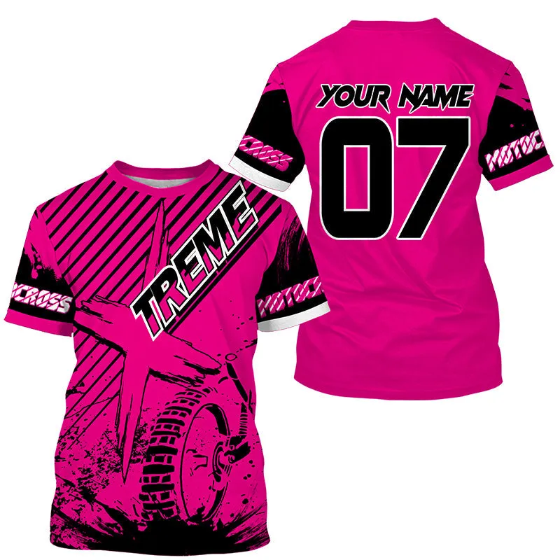 Personalized Pink Mx Jersey Upf30  Extreme Motocross Biker Girl Racing 3D Long Sleeve Shirt Motorcycle