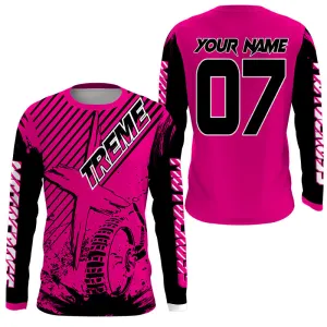 Personalized Pink Mx Jersey Upf30  Extreme Motocross Biker Girl Racing 3D Long Sleeve Shirt Motorcycle