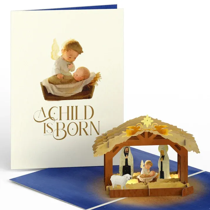 Pop Up Greeting Card A Child Is Born Nativity Light-Up