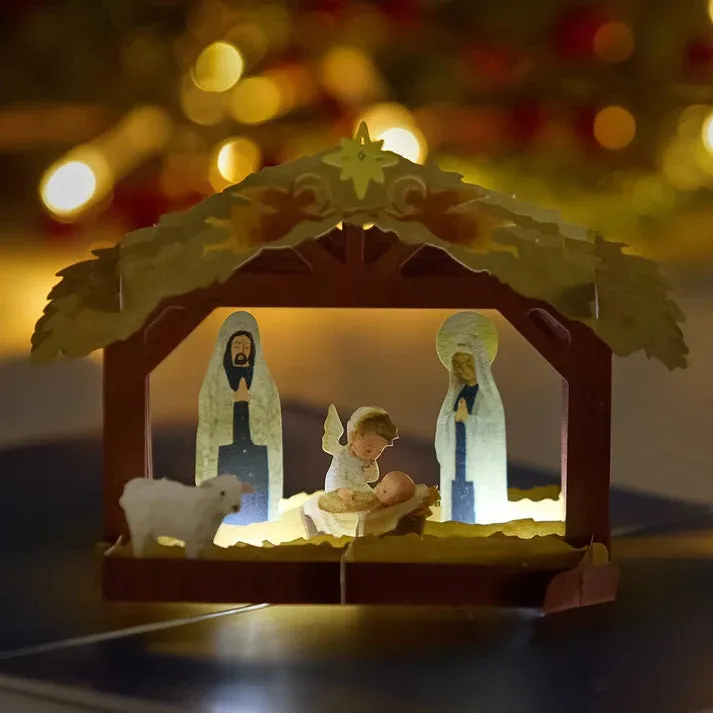 Pop Up Greeting Card A Child Is Born Nativity Light-Up