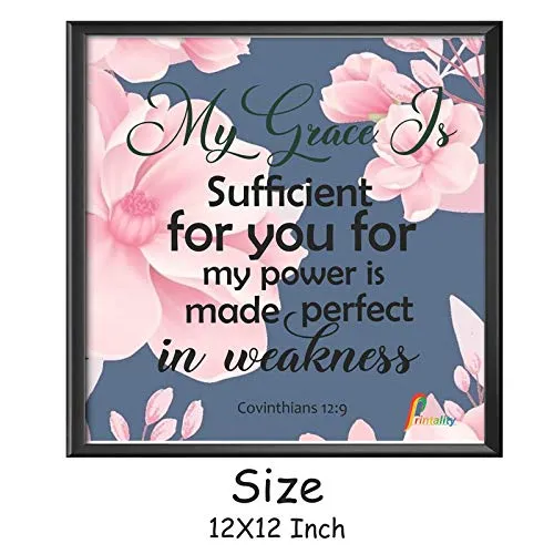 Printality Wall Photo Frame My Grace Bible Verse Printed Wall Hanging Big Size 12 x 12 inches Photo Frames for wall dacoration