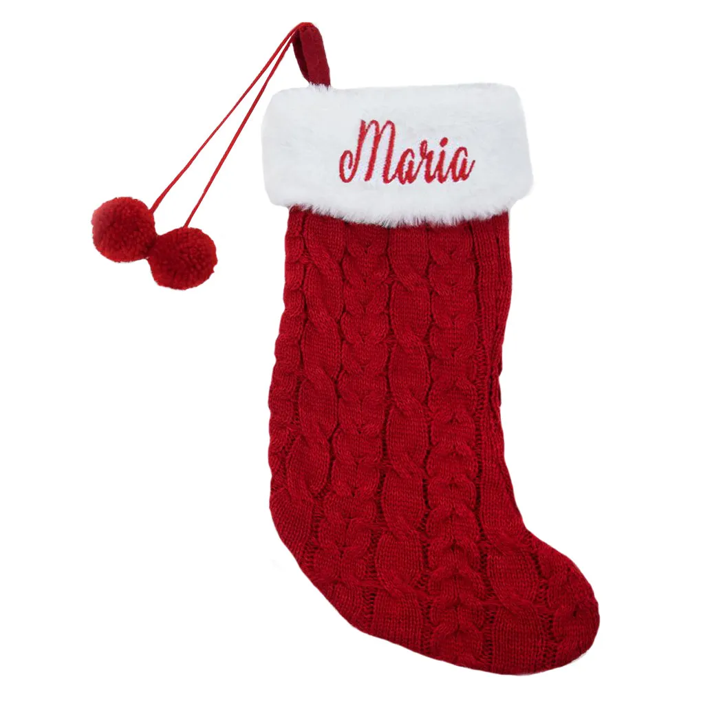 Red or White Cable Knit Christmas Stocking - Personalized Christmas Stocking