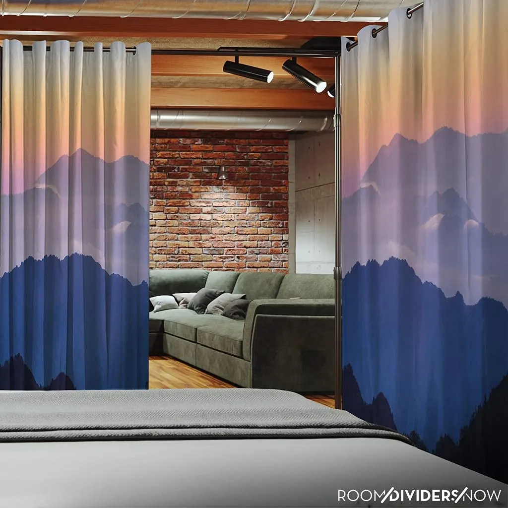 Room/Dividers/Now Premium Room Divider Curtain, 9ft Tall x 5ft Wide (Misty Mountains