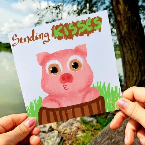 Sending Kisses Cute Pig Card, Adorable Animal Greeting, Sweet Pig in Nature, Perfect for Birthdays, Thank You, Thinking of You Gift Idea