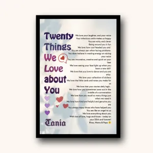 Twentieth Birthday Gift Personalized Framed Poster