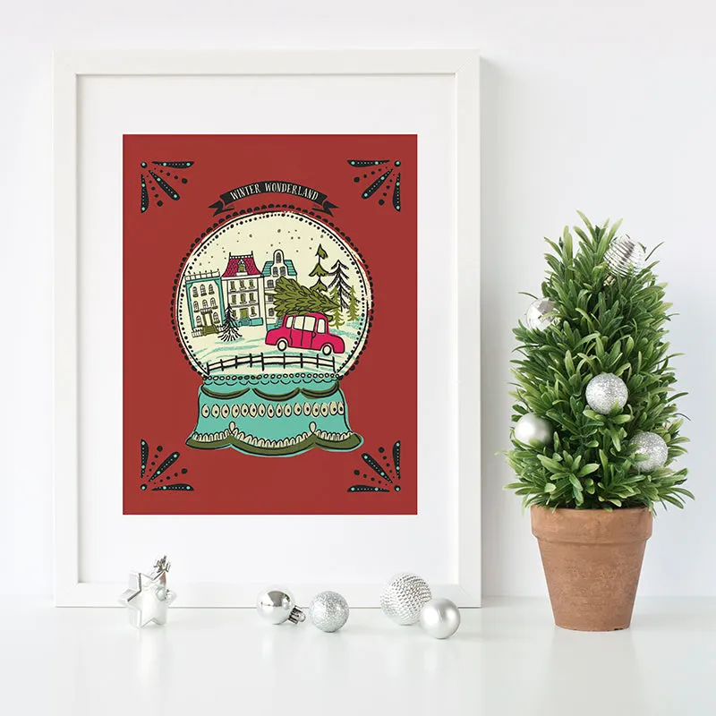 Winter Wonderland snow globe Art Poster Print